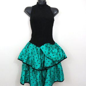 Rampage Small Vintage Fitted Knit Puffy Ruffle Dress Polka Dot Bow Prom US